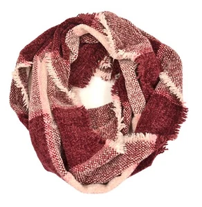 Charter Club Womens Check Woven soft warm Chenille Loop winter Scarf Wine - Picture 1 of 2