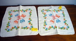 2 Vintage Butterfly Washcloths Leshner Flower 1980s Set New old Stock w tags - Picture 1 of 4