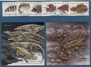 BY52 Marine fauna Fishes Crab Crocodile Amphibians 6v+2s/s used Tanzania - Picture 1 of 1