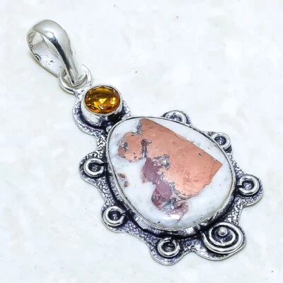 Rame IN Quarzo, Citrino Gemma a Mano Argento Ciondolo Gioielli 2.1 " PRJ12932 - Immagine 1 di 2