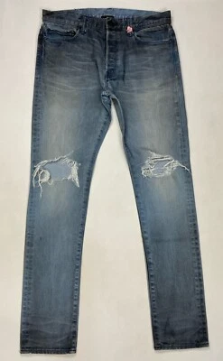 Jeans jeans John Elliott skinny stretch masculino tamanho 32 x 32 azul cinza joelho soprado - Imagem 1 de 4