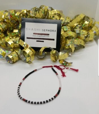 SHASHI x SEPHORA Beaded Bracelet -Adjustable Size- Red, White, Black, Silver NEW - Image 1 of 4