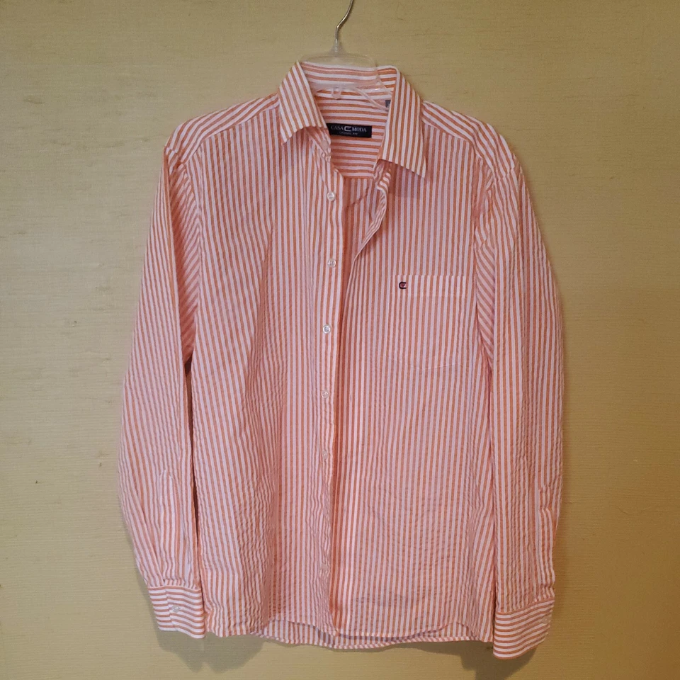 Casa Moda Shirt Mens Size Medium Orange & White Stripe, Button, Long Sleeve - Image 1 of 4