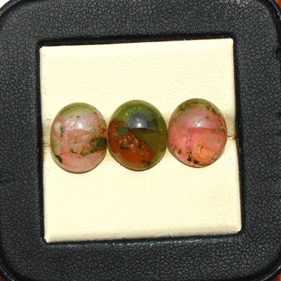 3 Stück Natürliche Wassermelone Turmalin Unbehandelt 12mmx10mm Oval Cabochon ... - Bild 1 von 4