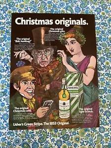 Pubblicità Vintage 1972 Usher’s Strisce Verdi Luce Stampa Scozzese Originali Natale - Foto 1 di 7