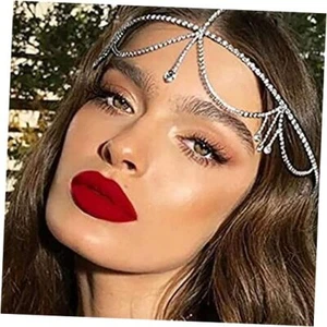 Rhinestone Head Chain Silver Crystal Tassel Wedding Headpiece Chains Sparkly - Picture 1 of 8