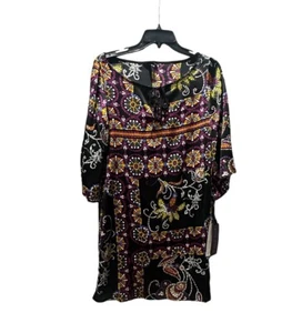 Hale Bob Silk Blend Shift Dress Pocketed Retro Print Black Small NEW NWT AST6716 - Picture 1 of 5