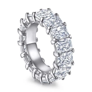 Eternity Ring Diamond CZ Emerald Cut 6mm Band Ring - Picture 1 of 8