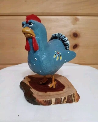 Estatuilla de gallo escultura papel arte popular caprichoso regalo pollo roble hecha a mano  Foto 1 de 4