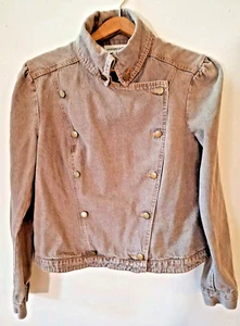 Jeanology Women's Denim Jacket 18 Brown Double Breasted Puff Sleeves Cropped  - Picture 1 of 9