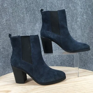 Splendid Boots Womens 7.5 Newbury Ankle Booties Block High Heels Blue Suede - Picture 1 of 20