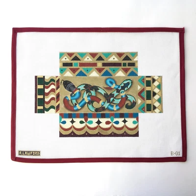 AMANDA LAWFORD Handpainted Needlepoint Canvas Serpent Snake Brick Cover 18 Mesh - Image 1 of 4