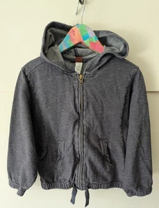 Tea Collection Size 6-7  Kids Denim Hoodie Zip Up Cotton Long Sleeves - Picture 1 of 9