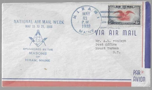 Hiram Maine Masonic Event Cover NAMW 1938 National Air Mail Week - Picture 1 of 1