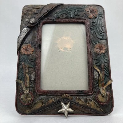 Western Floral Cowboy Resin Stylized 4x6 inches Picture Frame Free Standing - Image 1 of 4