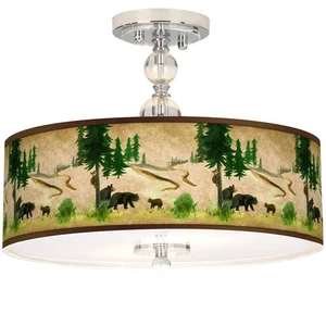Bear Lodge Giclee 16" Wide Semi-Flush Ceiling Light - Picture 1 of 4