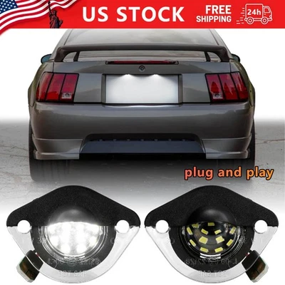 Pair for Ford Mustang 1994-2004 LED Rear Bumper license Plate Light White Lamps - Image 1 of 4