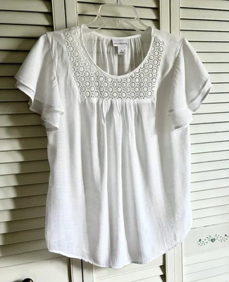 Blusa Pullover Liz Claiborne Blanca Encaje Yugo - Pequeña Foto 1 de 4