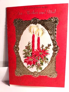 Vintage Hallmark Christmas Greeting Card Mother +Dad Simple Message Candles Gold - Picture 1 of 4