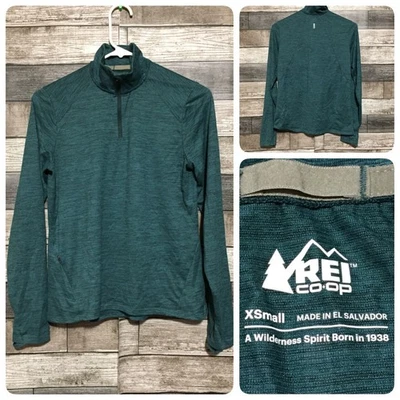 Pullover cooperativo REI talla XS verde 1/4 cremallera capa base atlética elástica manga larga Foto 1 de 4