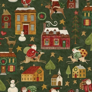 Up on the Housetop Main Green Rustic Christmas C14730 Fabric by the half yd - Picture 1 of 7