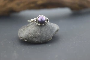 Peacock Pearl Silver Wire Wrap Bead Ring  - Picture 1 of 7