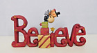 The word Believe with a snowman hanging onto gifts-New by Blossom Bucket #80579A