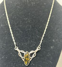 Green Amber Sterling Silver Pendant Necklace
