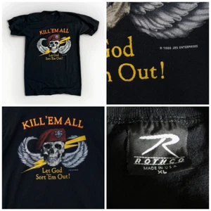 Vtg 1986 Airborne Kill Em All Let God Sort Em Out T-shirt XL Black Single stitch - Picture 1 of 10