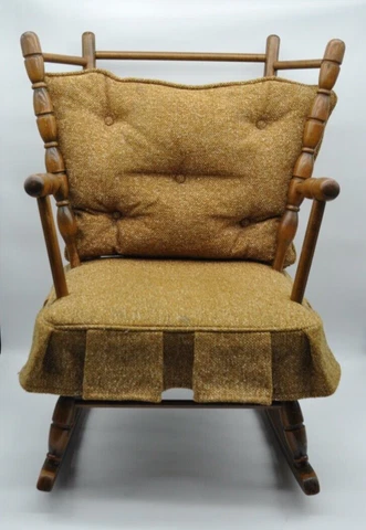 Vintage 60s Child Doll Wood Rocking Chair Spindles Colonial/Traditional Cushion Cover