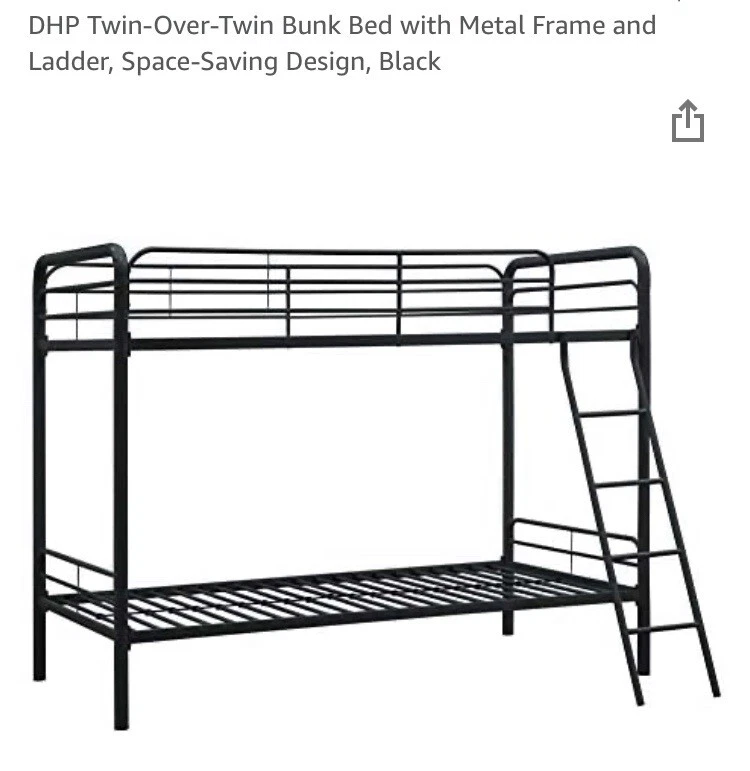Двухъярусная кровать DHP Twin Over с металлическим каркасом и лестницей - черная - Изображение 1 из 1