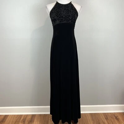 Vintage 90s Velvet Black Formal Dress Size 6 Empire Waist Bodycon Prom Dress - Image 1 of 4