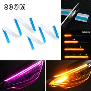 2x 30CM Ámbar Rosa LED Coche DRL Tira de Luz de Correr Diurno Flexible Tubo Suave. - Imagen 1 de 9
