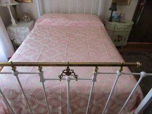 GORGEOUS ITALIAN PINK BROCADE BEDSPREAD WITH TASSEL FRINGING - Picture 1 of 11