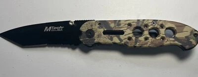 MTECH Large Camo Military Folding Knife BLACK Tanto Pt Aluminum Skeleton Folder - Image 1 of 4