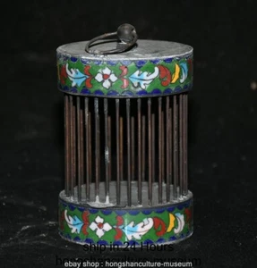 4" Old Chinese Dynasty Copper Cloisonne Flower Pattern Bird Cage Sculpture - Picture 1 of 6