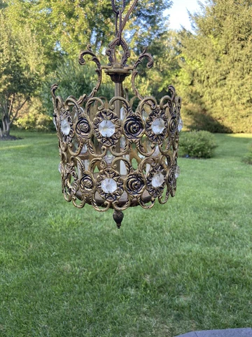 VTG Spanish Chandeliers Cast Brass Frame 4 Lights Crystal Decor Spain Cover