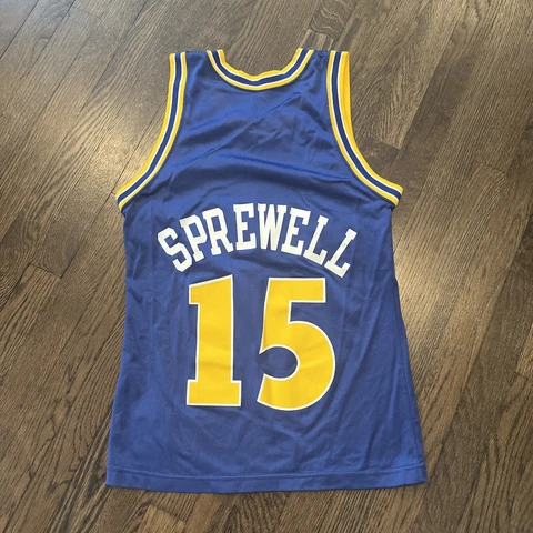 Golden State Warriors Latrell Sprewell Jersey Mens Size 36 Blue Champion Vintage Cover