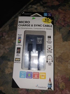 MICRO CHARGE & SYNC 4FT  CABLE SMARTPHONES,COMP,TABLETS GPS SAM,ANDROID,BLACKBRY - Image 1 of 2
