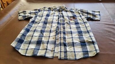 Camisa masculina CATÁLOGO parques da Disney L azul bege xadrez MICKEY PATETA ALTA CINCO EXCELENTE ESTADO USADO! - Imagem 1 de 4