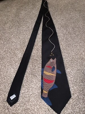 Corbata de seda Vicky Davis NY para hombre enganchada pesca gancho de metal gusano en línea de colección Foto 1 de 4