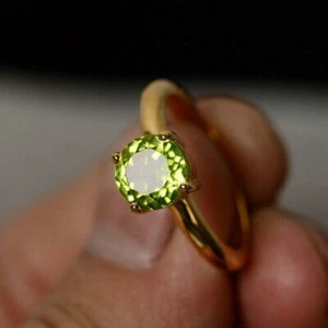 1.5Ct Lab-Created Green Peridot Engagement Ring 14k Yellow Gold Plated Solitaire - Picture 1 of 8