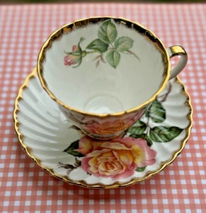 ADDERLEY FINE BONE CHINA TEACUP & SAUCER~PINK & YELLOW ROSE "PEACE"- England - Picture 1 of 11