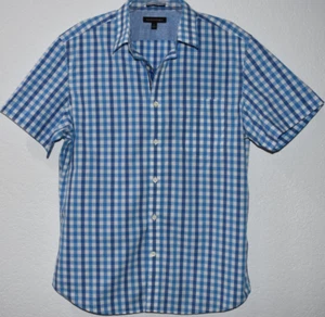 Banana Republic Shirt Mens Large Blue White Plaid Casual Button Up Short Sleeve - Picture 1 of 17