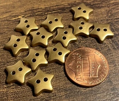 12 Small Brassy Electroplated Metallized Plastic Star Buttons 7/16" 11mm 14226 - Image 1 of 3
