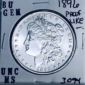 1896 BU GEM MORGAN SILVER DOLLAR UNC MS+++ U.S. MINT RARE COIN 3094 - Foto 1 di 3