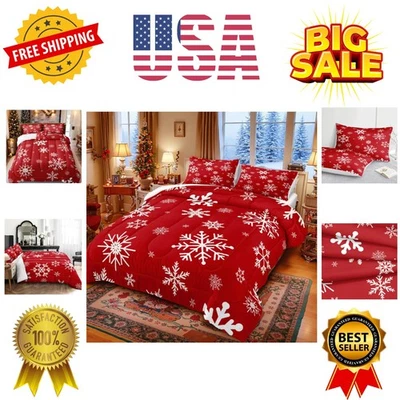 Conjunto de edredom de Natal rainha floco de neve branco floco de neve vermelho Natal... - Imagem 1 de 4