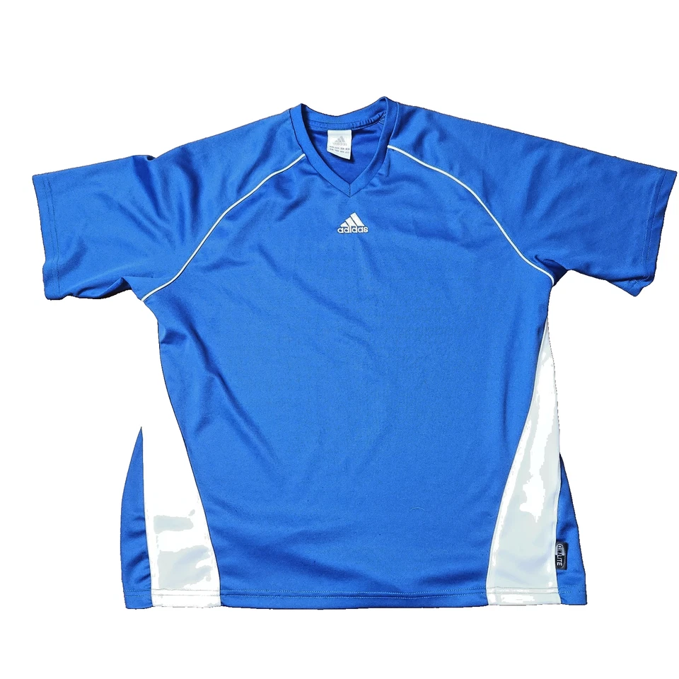 Adidas Climalite Men’s Large Blue White Athletic Shirt V Neck Moisture Wicking - Image 1 of 4