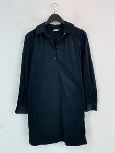 Hush Black Plain Corduroy Tunic Shirt Long Sleeve Button UK 8 - Picture 1 of 10