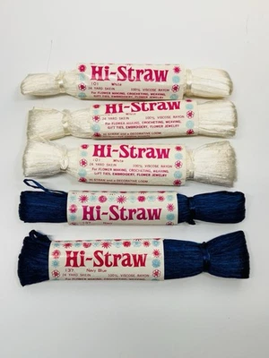 Hi соломенный декротивный ткацкий станок 24 ярда моток лот из 5 белых и синих 100% вискоза вискоза - Изображение 1 из 4